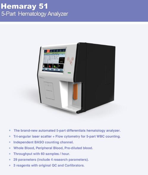 Гематологический анализатор из 5 частей. Автоматическое гематологическое анализаторное оборудование 5-DIFF. Для человека и ветеринарии.